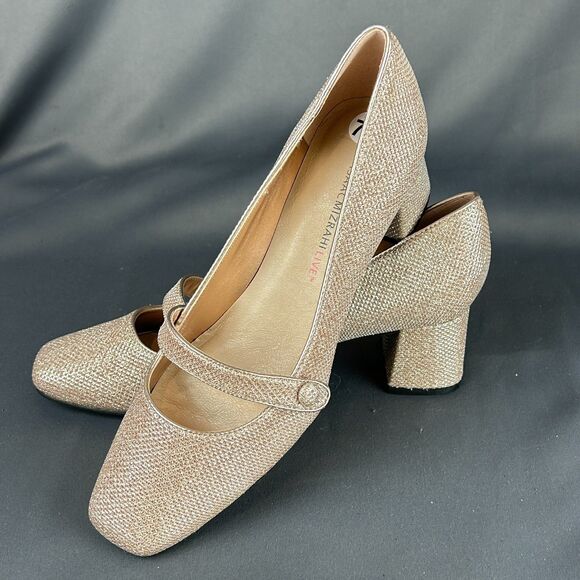 Isaac Mizrahi Live  Scarlet Rose Gold Glitter Mary Jane Pumps Shoes NEW Size 7.5 - Picture 12 of 16